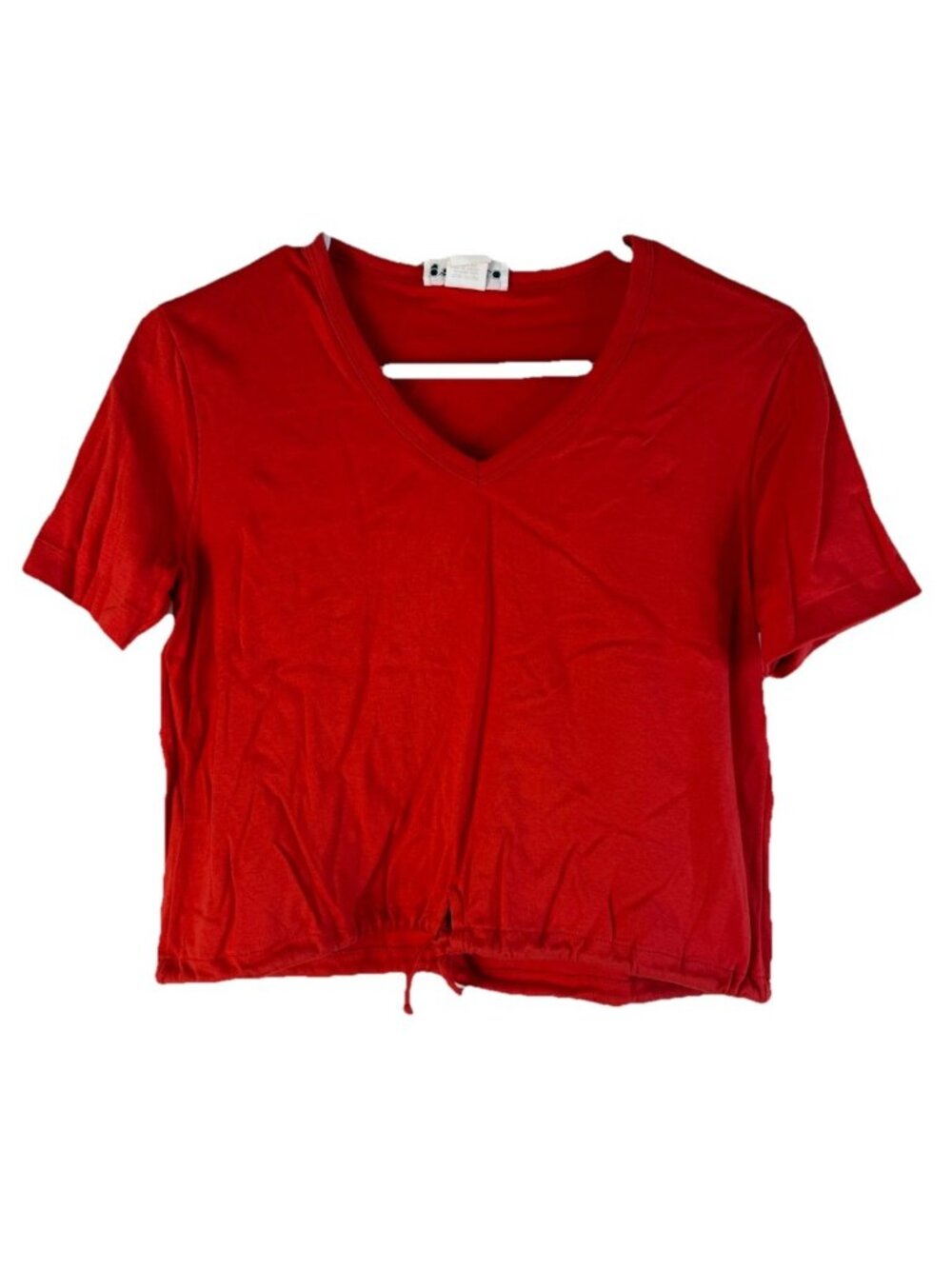 Vintage 70s Rockabilly Cropped T Shirt Top Drawstring Waist Red USA